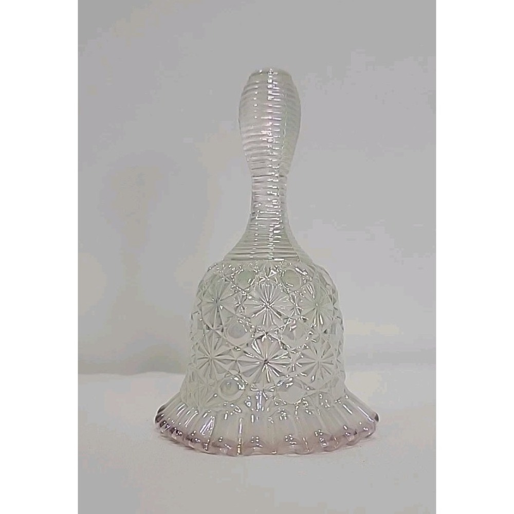 Vintage Fenton Daisy & Button Glass Bell, Pink Ruffled Rim, 6"